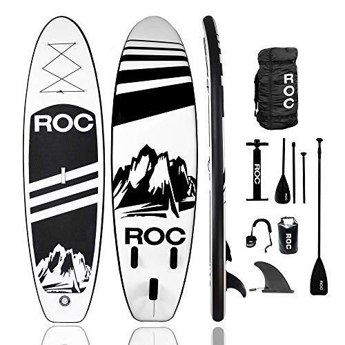 Roc Inflatable Stand Up Paddle Board with Premium sup Accessories & Backpack, Non-Slip Deck, Waterproof Bag, Leash, Paddle and Hand Pump. (Black)