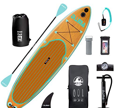 DAMA 10'6"x32"x6" Inflatable Stand Up Paddle Board, Yoga Board, Camera Seat, Floating Paddle, Hand Pump, Board Carrier, Waterproof Bag, Drop Stitch, Traveling Board for Surfing