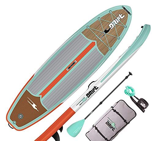 DRIFT 10'8" Inflatable Stand Up Paddle Board, SUP with Accessories | Coiled Leash, Pump, Lightweight Paddle, Fin & Backpack Travel Bag…