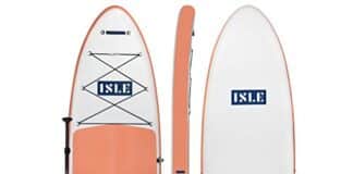 ISLE Pioneer Inflatable Stand Up Paddleboard & iSUP Bundle Accessories & Backpack — Wide Stance, Durable, Lightweight — 285 lbs Capacity (Coral Pink, 10'6" x 34" x 6")