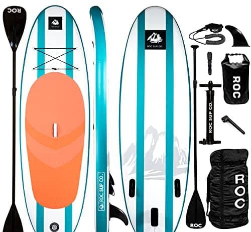 Roc Inflatable Stand Up Paddle Boards with Premium SUP Paddle Board Accessories, Wide Stable Design, Non-Slip Comfort Deck for Youth & Adults… (Aqua)