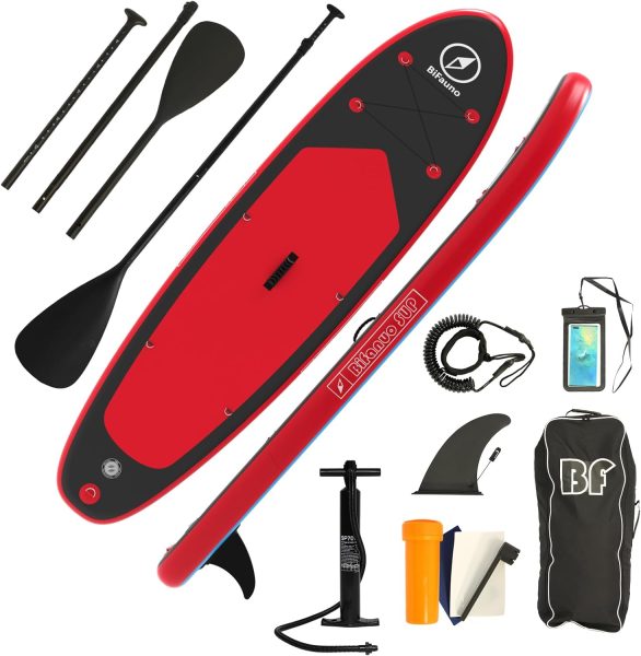 Bifanuo Inflatable Stand Up Paddle Board with SUP Accessories  Backpack. Non-Slip Deck,Wide Stance,Bottom Fin,Double Action Pump and Repair Kit.Youth  Adult Standing Boat