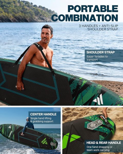 Flypark 11x34x6Inflatable Stand Up Paddle Boards, Extra Wide SUP Paddleboard Inflatable, Yoga Stand Up Paddle Board, 116L Backpack, 15 D-Rings, Shoulder Strap, 3 Removeable Fins, 2-Action Pump