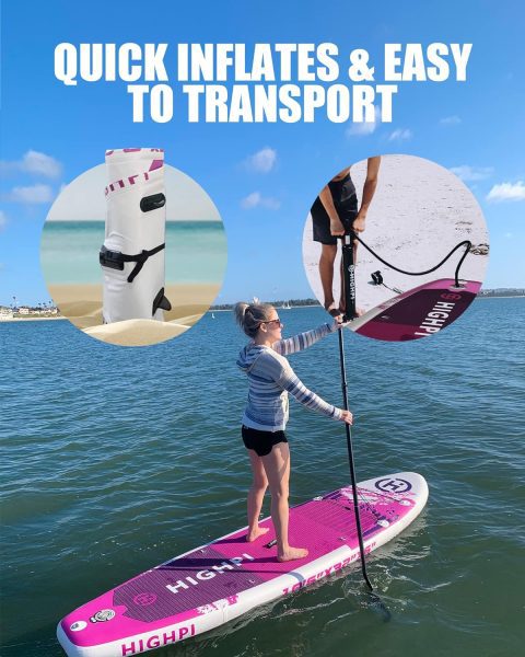 Highpi Inflatable Stand Up Paddle Board 106/11 Premium SUP W Accessories Backpack, Wide Stance, Surf Control, Non-Slip Deck, Leash, Paddle and Pump, Standing Boat for Youth Adult