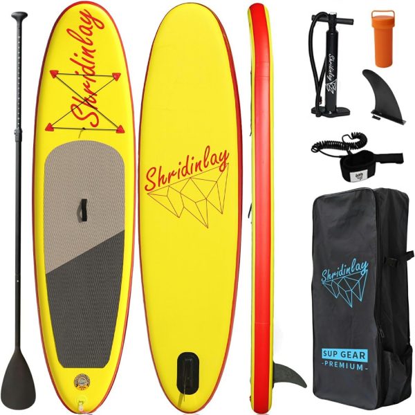 Inflatable Stand Up Paddle Board Surfing SUP Boards,6 Inches Thick ISUP Boards with SUP Accessories Including Backpack,Adjustable Paddle, Waterproof Bag,Leash,and Hand Pump for All Skill Levels