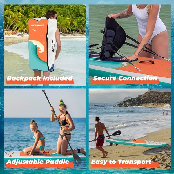 Overmont SUP Inflatable Stand Up Paddleboard Non-Slip Lightweight  Foldable with Paddle Board Accessories Including Adjustable SUP Manual Pump Removable Fin Surfing Leash Waterproof Bag Backpack