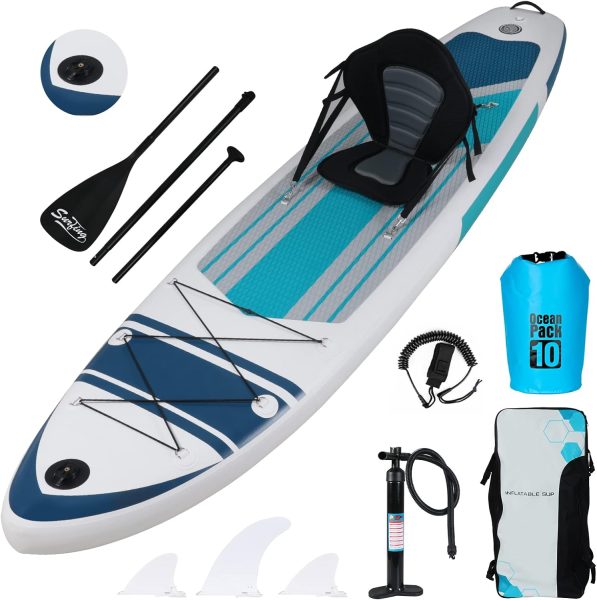 YUSING Inflatable Paddle Board with Seat, 11 x 32 x 6 SUP, Paddle Boards for Adults, Non-Slip Deck SUP Paddle Board with Premium Kayak and SUP Accessories,3 Removable Fins