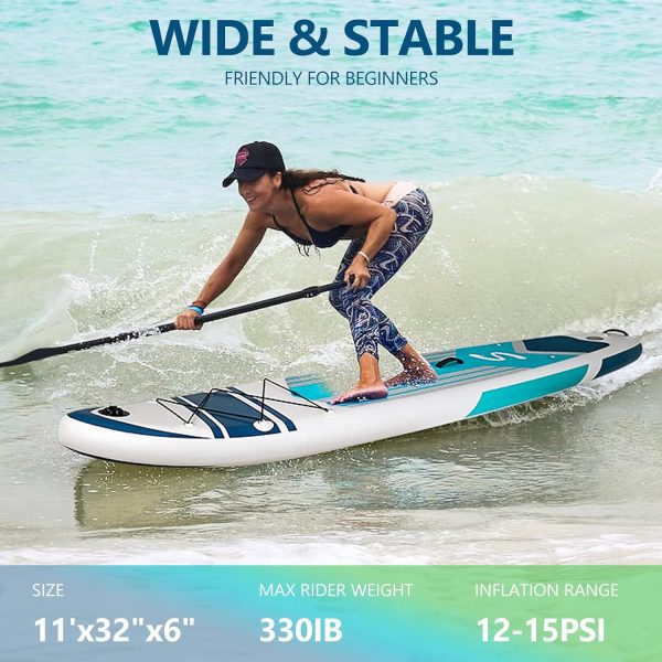 YUSING Inflatable Paddle Board with Seat, 11 x 32 x 6 SUP, Paddle Boards for Adults, Non-Slip Deck SUP Paddle Board with Premium Kayak and SUP Accessories,3 Removable Fins