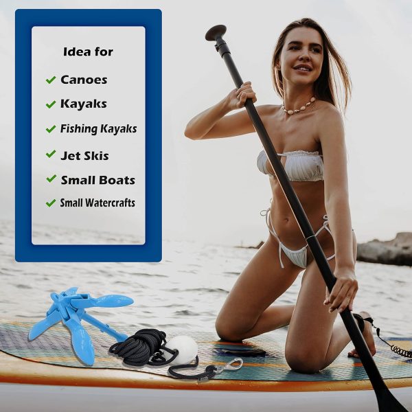 Arya Life Kayak  Paddle Board Anchor with 40ft Rope (7mm/0.275 Thick). Premium 3.5 lbs Folding Anchor Kit for Paddle Boards, Canoes, Kayak and Small Boats. (Kayak Fishing Accessories) (SUP), Blue