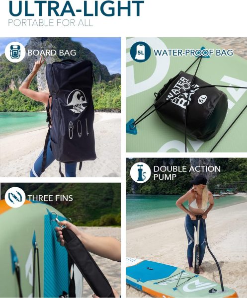 DAMA Inflatable Stand Up Paddle Board 11x33 x6, Inflatable Yoga Board, Dry Bags, Camera Seat, Floating Paddle, Hand Pump, Board Carrier, Durable Stable for 3 People