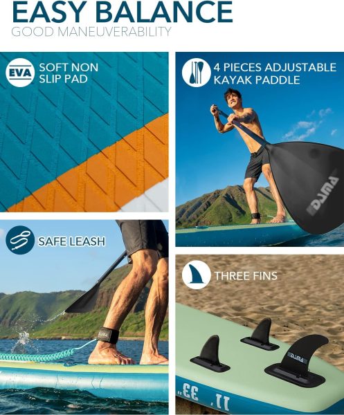 DAMA Inflatable Stand Up Paddle Board 11x33 x6, Inflatable Yoga Board, Dry Bags, Camera Seat, Floating Paddle, Hand Pump, Board Carrier, Durable Stable for 3 People