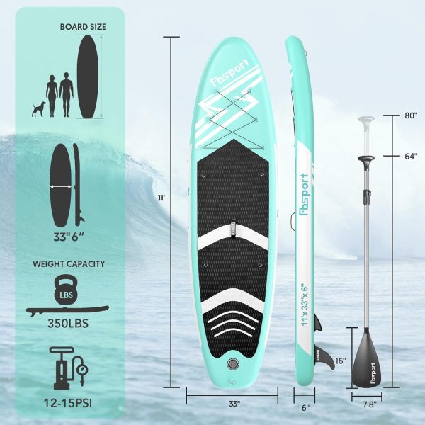 FBSPORT Premium Inflatable Stand Up Paddle Board, Yoga Board with Durable SUP Accessories Carry Bag | Wide Stance, Surf Control, Non-Slip Deck, Leash, Paddle and Pump for Youth Adult