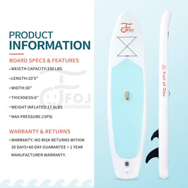 FOJ JOYFOUNTAIN 10.8’/33’’/6” Inflatable Stand Up Paddle Board Ultra-Light SUP with Free SUP Accessories  Backpack, Leash, Paddle and Hand Pump, Paddle Board for Adult  Youth