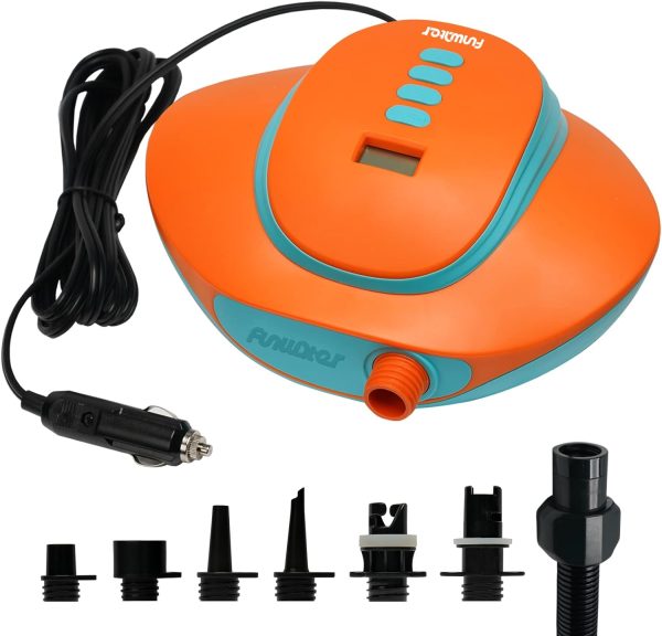 FunWater SUP Electric Air Pump Portable, 16PSI, Air Compressor for Paddle Board, Inflatable Tent, Boat, Swimming Pool, Paddle Pump with 6 Nozzles