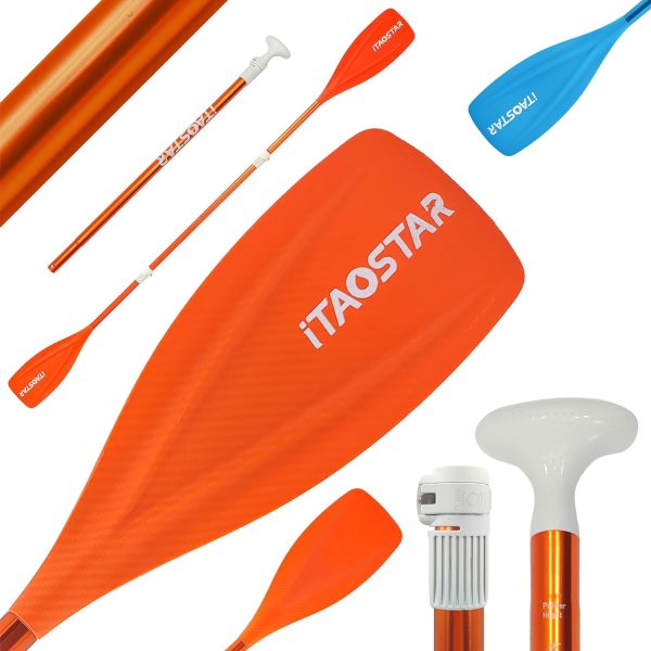 iTAOSTAR Paddle Board Paddle Detachable, Stand Up Paddle for Adults with Double Locks, Kayak Paddle Adjustable with Glass Fiber Blade, Floating Paddle Board Oar with Lightweight
