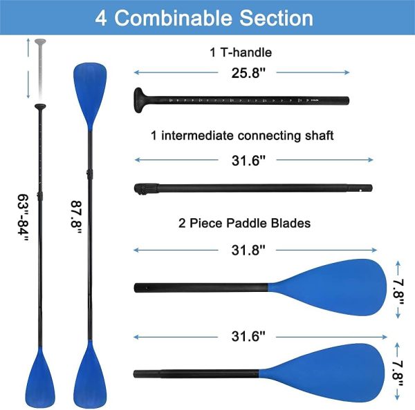 LBW SUP Paddle Board Paddle Stand up Paddleboard Paddles - 3-Piece or 4-Piece Floating Alloy Portable SUP Kayak Paddle Adjustable 2-Sided Paddle