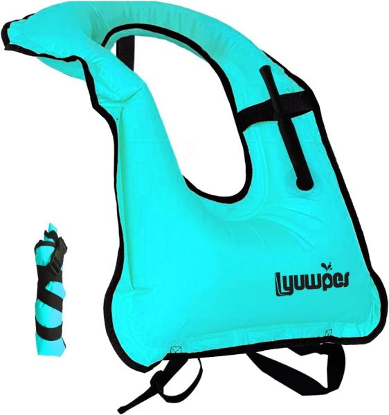 Lyuwpes Inflatable Snorkel Vest Adult Snorkeling Jackets Free Diving Swimming Safety Load Up to 220 Ibs