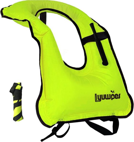 Lyuwpes Inflatable Snorkel Vest Adult Snorkeling Jackets Free Diving Swimming Safety Load Up to 220 Ibs