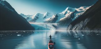 sup in alaska glide past glaciers snowcapped mountains