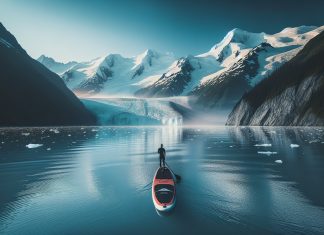 sup in alaska glide past glaciers snowcapped mountains