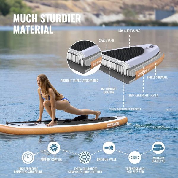Zyerch Inflatable Stand Up Paddle Board with Floating Paddle, Accessories of Backpack, Double-Action Hand Pump, All-Around SUP for Yoga,Fishing,Tour-106 (Black)