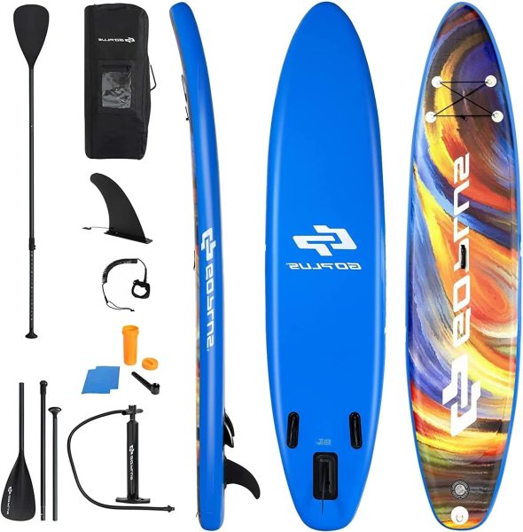 10‘/10.5‘/11’ Inflatable Lightweight Stand up Paddle Board, Premium Yoga Board W/Durable SUP Accessories, with Fins, Carrying Bag, Non-Slip Deck, Adjustable Paddle  Hand Pump, Wide Stance
