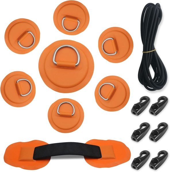 7Pck D-Ring Patch Kayak D Ring Pads  20ft Strong Elastic Bungee Shock Cord with Hooks Bungee Deck Rigging Kit for Pvc Inflatable Boat Sup Kayak Canoe Deck Surfboard Raft Stand Up Paddle Board