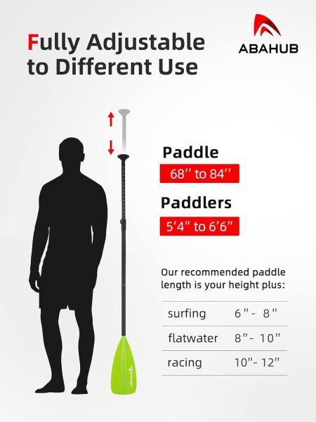 Abahub SUP Paddle - 3 Piece Adjustable Paddles - Lightweight Stand-up Paddle Oars for Paddleboard, Adjustable Aluminum Alloy Shaft 68 - 84, Black/Blue/Green/Orange/Red/Yellow Plastic Nylon Blade
