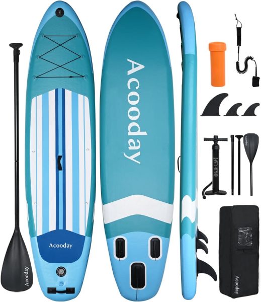 Acooday Paddle Boards for Adults - Inflatable Stand Up Paddleboard 11ft, Extra Wide Blow Up Paddle Board for Youth with Camera Mount, Yoga SUP Boards with Pump, Paddle, Backpack, Fins, Leash