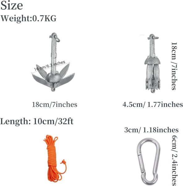 AITREASURE Small Boat Anchor Kit Folding Grapnel Anchor Carbon Steel for Kayak, Canoe, Jet Ski with 32.8 ft Anchor Tow Rope Carrying Bag