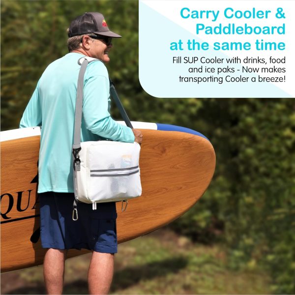 AQUA COOLI Paddleboard Accessories Cooler - Stand Up Paddleboard Cooler - SUP Cooler Deck Bag with Removable Carry Strap 2 Large Zippered Mesh Pockets - Low Profile Insulated Paddle Board Cooler