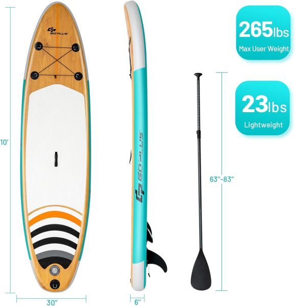 AUGESTER 10‘/10.5‘/11’ Inflatable Lightweight Stand up Paddle Board, Premium Yoga Board W/Durable SUP Accessories, with Fins, Carrying Bag, Non-Slip Deck, Adjustable Paddle Hand Pump, Wide Stance