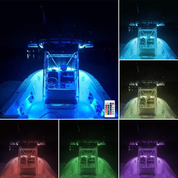 Boat Lights, Battery Powered Marine Led Interior Light Waterproof Kayak Lights RGB Multi Color Remote Controlled for Boat Deck Courtesy Light for Fishing Boat Pontoon Sailboat Jon Boat Kayak