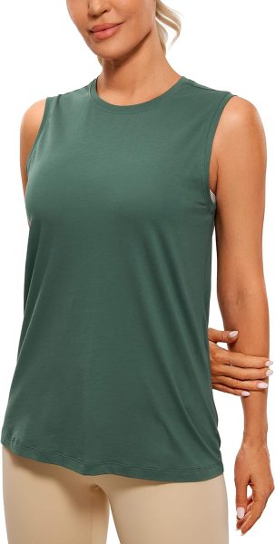 CRZ YOGA Pima Cotton Workout Tank Top for Women Loose Sleeveless Tops High Neck Yoga Tanks Athletic Gym Shirts