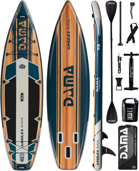 DAMA 96/106/11 Inflatable Stand Up Paddle Board, Yoga Board, Camera Seat, Floating Paddle, Hand Pump, Board Carrier, Waterproof Bag, Drop Stitch, Traveling Board for Surfing