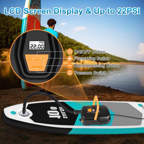 Dhapy Sup Pump, Paddle Board Pump, 22PSI Digital Electric SUP Pump with LCD, Auto-Off, Electric Inflator/Deflator, 12V DC Car Connector, with 6 Nozzles for Paddle Boards, Inflatables, Kayak