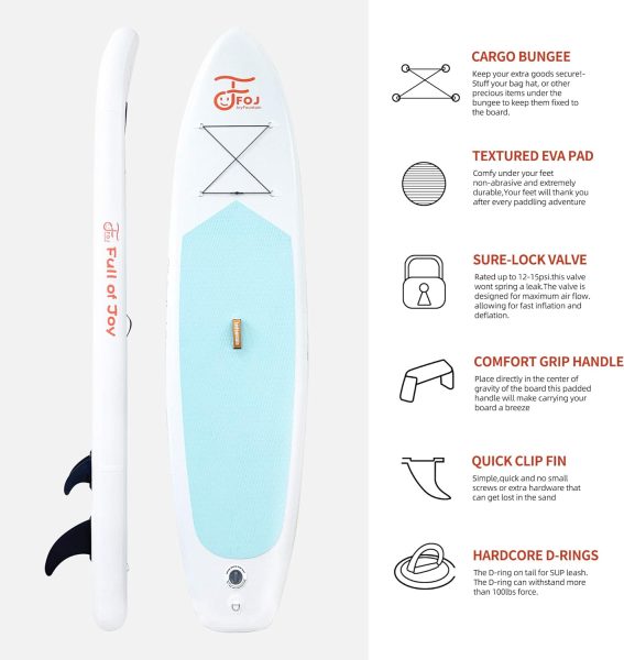 FOJ JOYFOUNTAIN 10.8’/33’’/6” Inflatable Stand Up Paddle Board Ultra-Light SUP with Free SUP Accessories  Backpack, Leash, Paddle and Hand Pump, Paddle Board for Adult  Youth