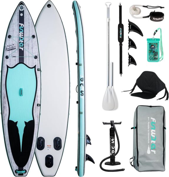 FunWater SUP Inflatable Stand Up Paddle Board Ultra-Light Inflatable Paddleboard with ISUP Accessories, Fins, Kayak Seat, Adjustable Paddle, Pump, Backpack, Leash, Phone Waterproof Bag