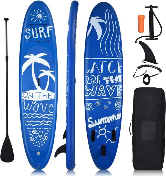 Goplus 9.8/10/11 Inflatable Stand Up Paddle Board, 6.5” Thick SUP with Premium Accessories and Carry Bag, Wide Stance, Bottom Fin for Paddling, Surf Control, Non-Slip Deck, for Youth and Adult