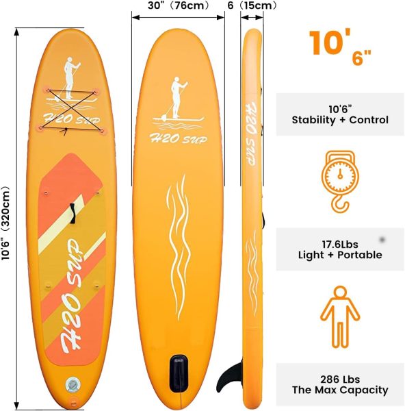 H2OSUP Inflatable Stand Up Paddle Board 106/10 × 30 × 6 with Premium SUP Paddle Board Accessories  Backpack, Ultra-Light, Wide Stable Design, Non-Slip Deck for Youth  Adults
