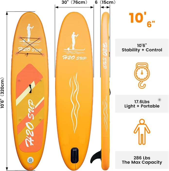 h2osup inflatable stand up paddle board 10610 30 6 with premium sup paddle board accessories backpack ultra light wide s 2
