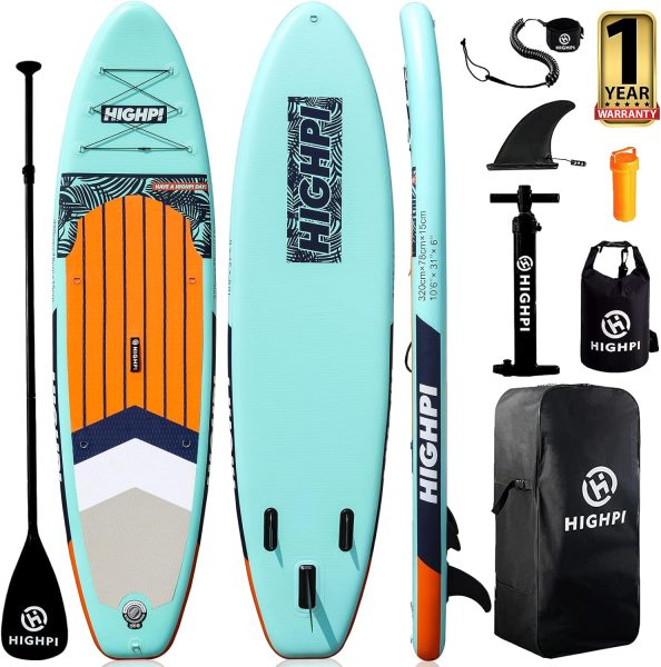Highpi Inflatable Stand Up Paddle Board 106/11 Premium SUP W Accessories Backpack, Wide Stance, Surf Control, Non-Slip Deck, Leash, Paddle and Pump, Standing Boat for Youth Adult