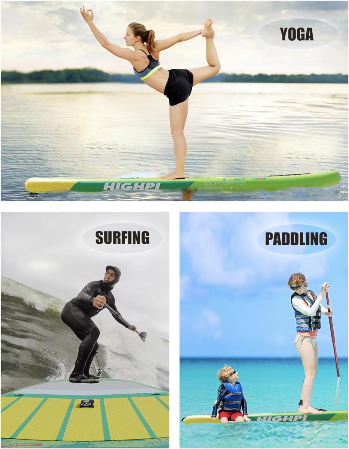 highpi inflatable stand up paddle board 10611 premium sup w accessories backpack wide stance surf control non slip deck 1 3