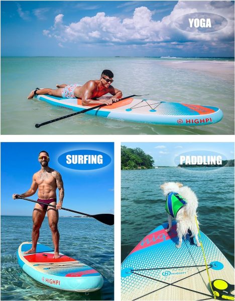 Highpi Inflatable Stand Up Paddle Board 11x33x6W Premium SUP Accessories, Backpack, Wide Stance, Surf Control, Non-Slip Deck, Leash, Paddle and Pump,Standing Boat for Youth Adult