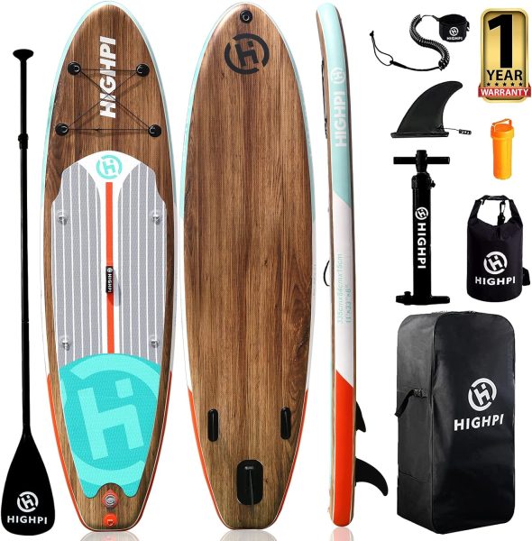 Highpi Inflatable Stand Up Paddle Board 11x33x6W Premium SUP Accessories, Backpack, Wide Stance, Surf Control, Non-Slip Deck, Leash, Paddle and Pump,Standing Boat for Youth Adult