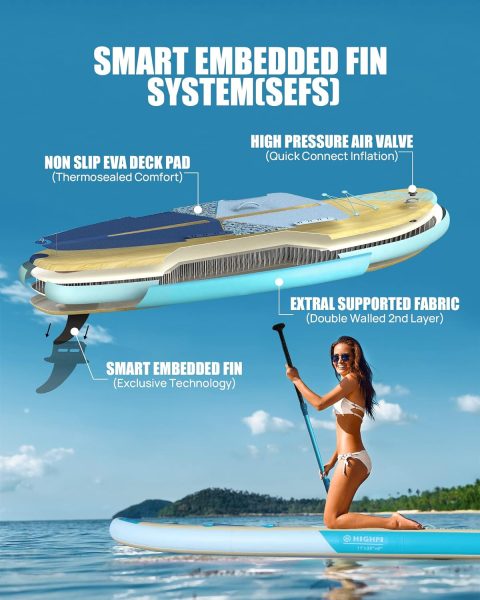 Highpi Inflatable Stand Up Paddle Board 11x33x6W Premium SUP Accessories, Backpack, Wide Stance, Surf Control, Non-Slip Deck, Leash, Paddle and Pump,Standing Boat for Youth  Adult