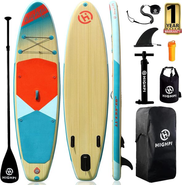 Highpi Inflatable Stand Up Paddle Board 11x33x6W Premium SUP Accessories, Backpack, Wide Stance, Surf Control, Non-Slip Deck, Leash, Paddle and Pump,Standing Boat for Youth  Adult