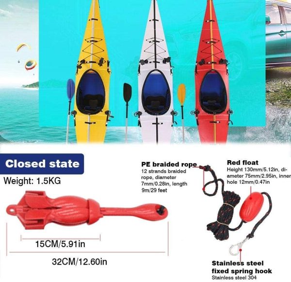 ISURE MARINE Kayak Anchor Kits Portable Folding Grapnel Anchor Buoy Kit Canoe Kayak Raft Boat Sailboat Fishing 3.5 lbs Marine Rope for Small Boats, Kayaks Jet Ski (Red or Green)