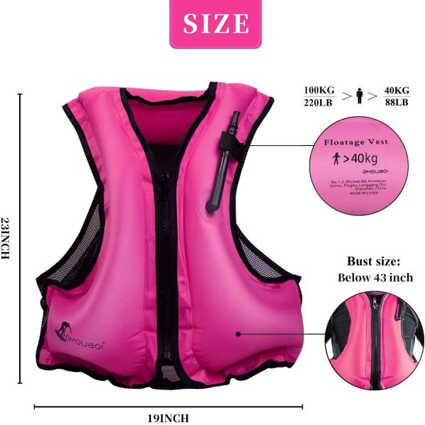 OMOUBOI Snorkel Vests Adults Inflatable Floatage Jackets Lightweight Kayak Buoyancy Vest Portable Floatage Vests for Diving Surfing Swimming Outdoor Water Sports (Suitable for 100-220lbs)