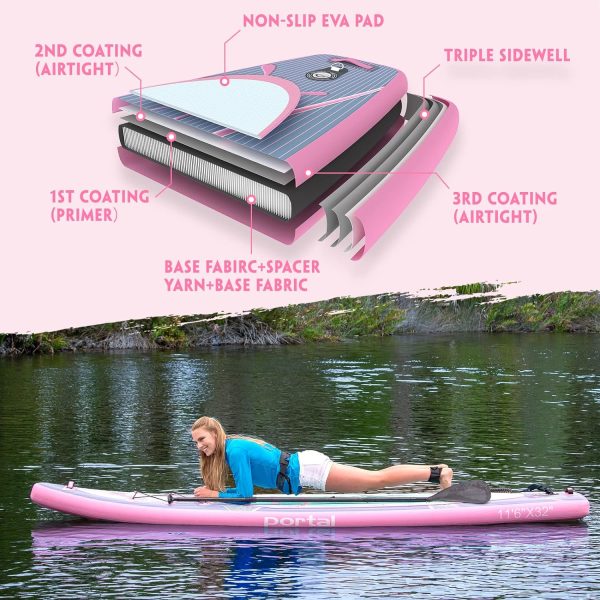 PORTAL SUP Inflatable Paddle Board for Adults, 106 /116 Stand Up Paddleboards, Non-Slip Deck Blow up Paddle Boards with Adjustable Paddle, Carry Bag, Emergency Repair Kit